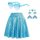 Girls Skirts Blue Mermaid Shinny Mini Skater Skirt 6 7 Sparkly Hot Festaval Outfit with Same Color Accessories