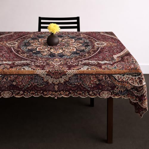 Image of Homerz Premium Centre Table Heritage Series Velvety Table Cover, Vibrant Royal Designs with Border Cutwork (Mughal, 36x54 inch - Center Table)