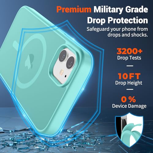 Image of SUPFINE Magnetic for iPhone 12 Mini Case & iPhone 13 Mini Case (Compatible with MagSafe) (Military Grade Drop Protection) Translucent Matte Shockproof Phone Cover,Blue Green
