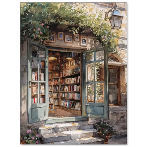 Haitunone Old Antique Library Poster Book Store Reading Canvas Wall Art Vintage Bookish Botanical Paintings Aesthetic Prints Gallery Book Shop Wall Decor 12x16 inch Unframed
