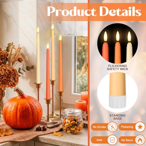 Image of Handepo 48 Pack Flameless Taper Candles Realistic with Flickering Candlelights Plastic 11 Inch Last Long Battery Operated Window Candlestick for Halloween Christmas(Orange)