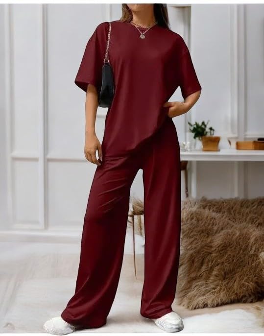 Image of My Swag Womens 2 Piece Outfits Co Ords Set Casual Half Sleeves Round Neck T-Shirts & Pants Pajama Set Cods Set for Women & Girls
