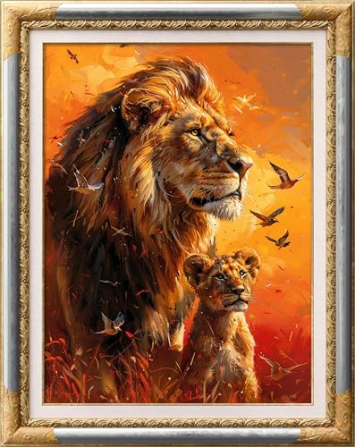Image of Leczany Cross Stitch Patterns Stamped Kit for Beginners | Embroidery Supplies DIY Craft Kit Needlepoint for Adults Starter | 11CT, 3 Strands | Lion King Father and Son 15.8x21.3 inches
