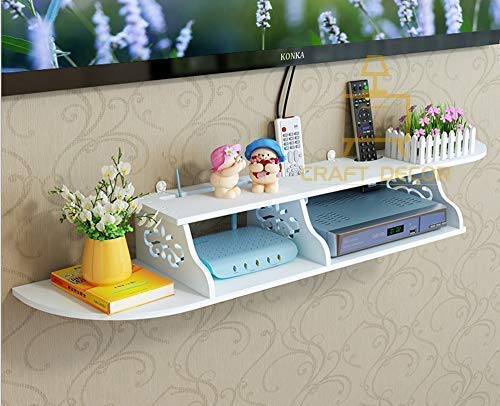 CRAFT DECOR Wall Mounted TV Unit/Entertainment Unit/Wall Set up Box Stand Shelf MDF/Wooden Wall Shelves for Set Top Box WiFi, Router, Speakers, Books |