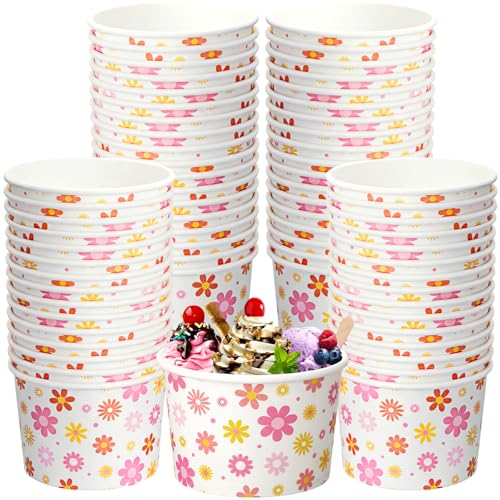 Image of Funnymoom 50 Pack Groovy Ice Cream Cups 9 oz Boho Daisy Disposable Dessert Bowls Flower Paper Soup Bowls Snack Cups for Hot or Cold Food Daisy Retro Hippie Baby Shower Wedding Birthday Party Supplies