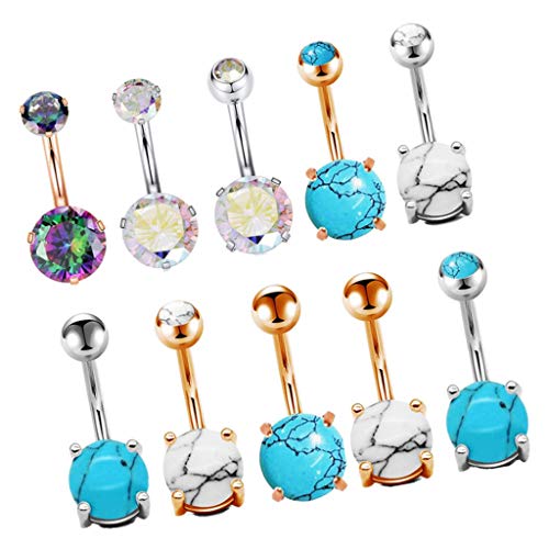 kowaku 10 Peças de Zircão de aço Piercing Joias Bola Lábio Língua Barra Anel Halter