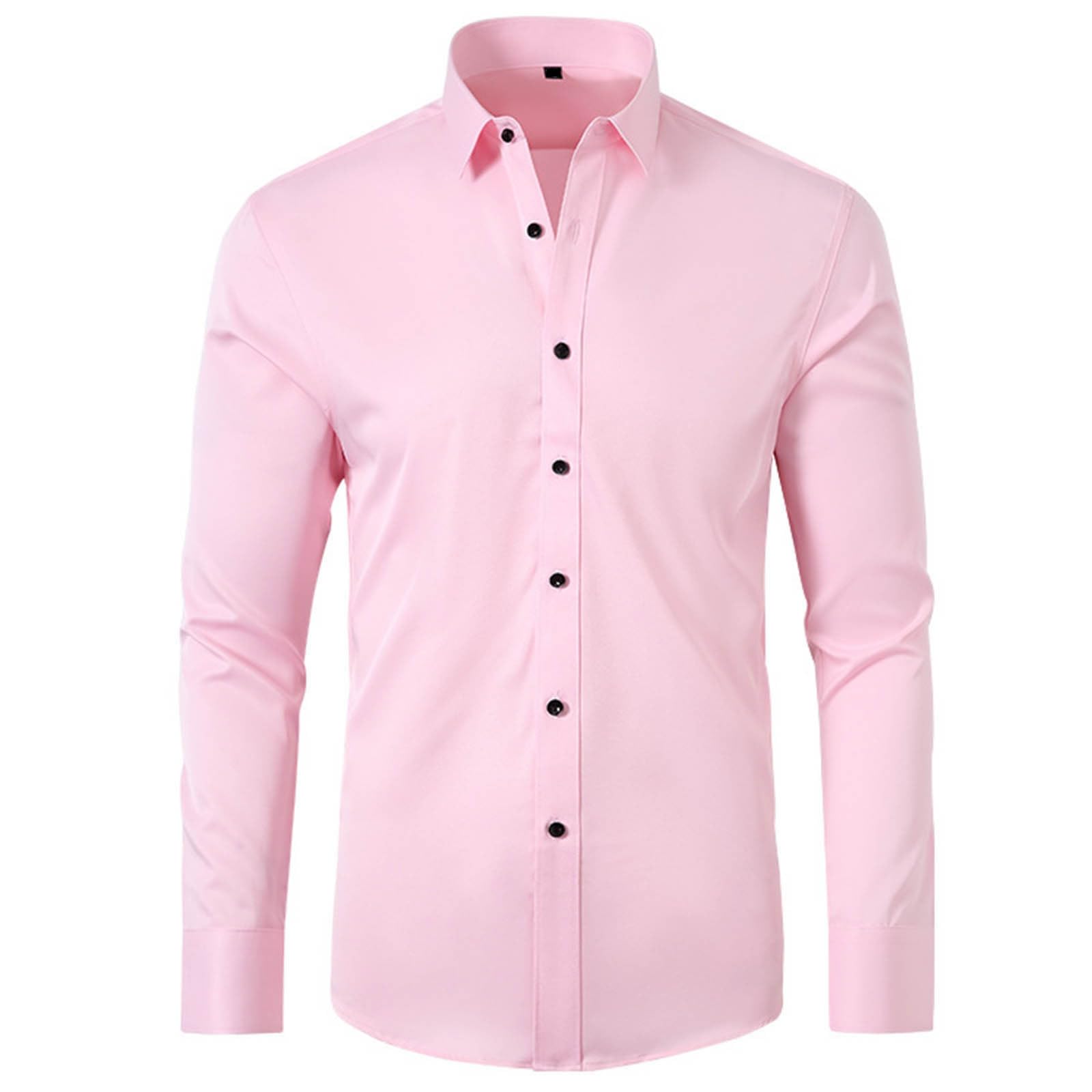 Mens Dress Shirts Solid Long Sleeve Stretch Wrinkle-Free Formal Shirt Business Classic Fit Casual Button Down Shirts