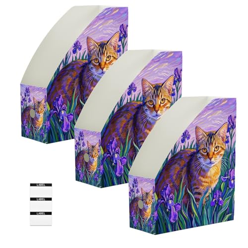 Organiseur magazine pliable format légal motif chat marron pour trier le bureau