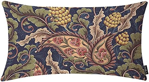EKOBLA Paisley Floral Pattern Decorative Pillow Cover Flowers Abstract Plant Intricate Twig Leaves Square Throw Waist Pillow Case Cushion Cases for Sofa Bedroom Living Room 12x20 Inches