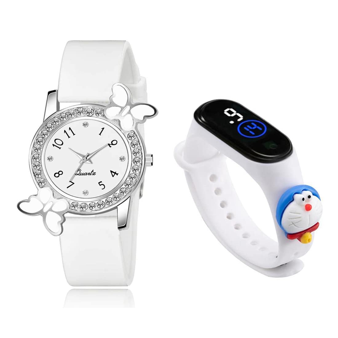 Butterfly Analog Diamond Dial with Digital Dial Waterproof Stylish and Fashionable Wrist Smart Watch LED Band for Kids 3D Colorful Cartoon Character for Women& Girls