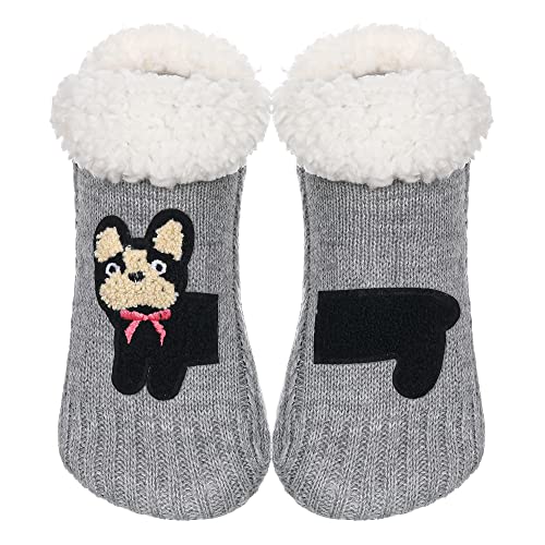 ZYZX Chaussette Chausson Femme Antiderapant Tricot-Hiver Douces Thermiques Doublure polaire Chaussons- Cadeaux Pour Les Amoureux Des Chiens,Motif Bouledogue Cover