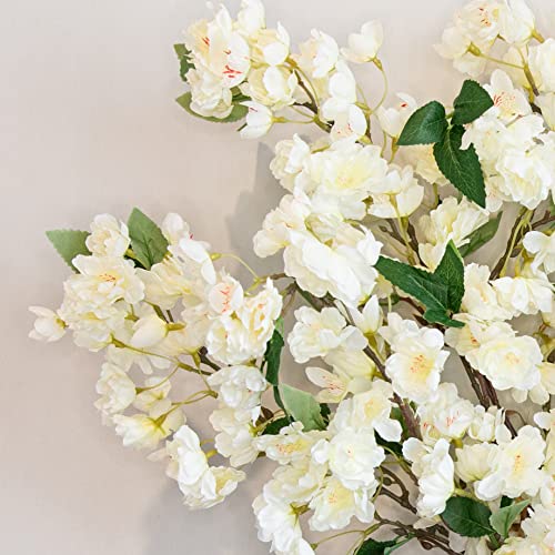 Hyeflora Boutique Artificial Flowers Cherry Blossom Simulation, Faux Silk Plum Flower Branches Bundles For Home Table Decoration Centerpiece, Tall Stems For Tall Vase, 3 Pcs (White) #TOP1