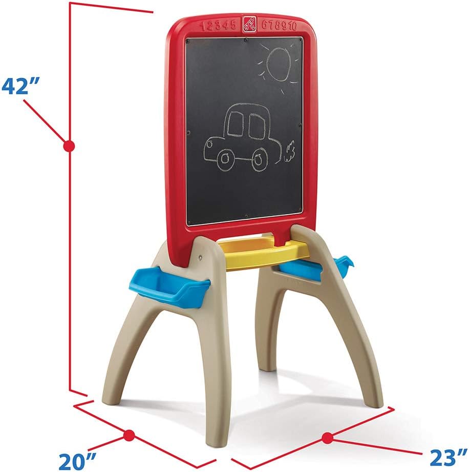 Red and Beige Freestanding Toddler Magnetic Chalkboard Easel