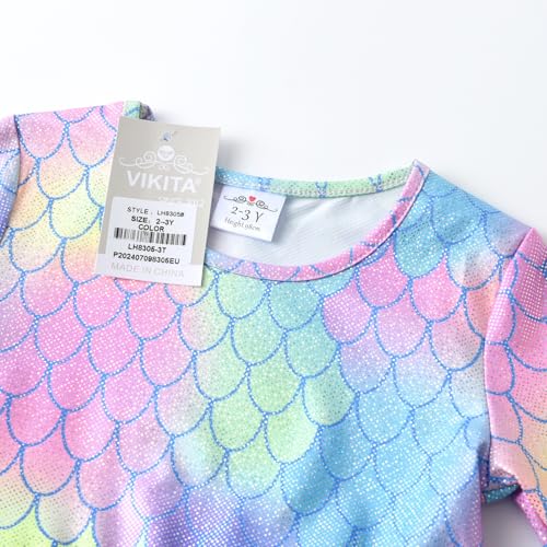 VIKITA Girls Rainbow Mermaid Tutu Dress Long Sleeve Sparkling Scales Party Tulle Princess Dresses for 3-10 Years2