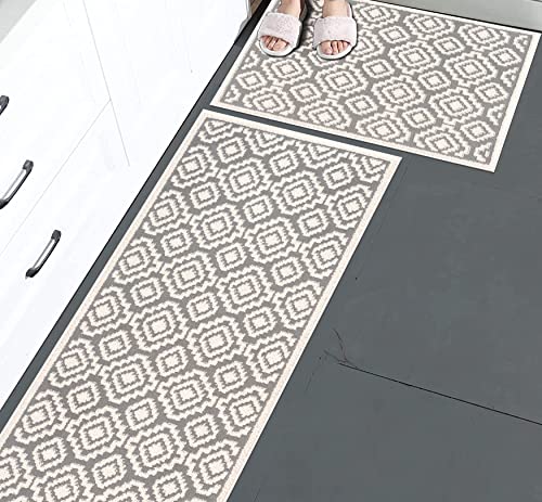 The Sofia Rugs Kitchen Rug Set [2 Pcs] Absorbent, Non-Slip Kitchen Mats For Floor - Washable Kitchen Sink Rugs And Runners For Bathroom, Kitchen, Gray, 48"X20" + 30"X20" #TOP4