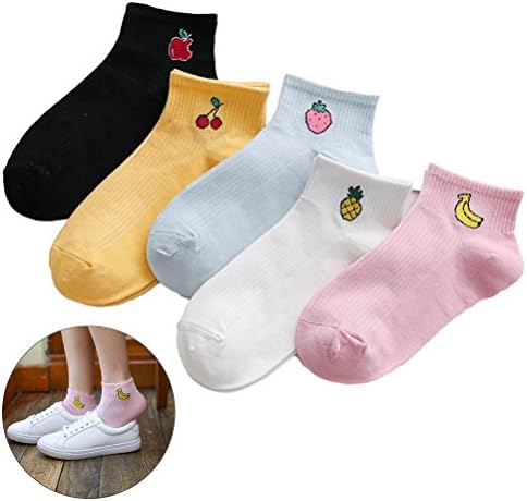 BESTOYARD 5 Pairs Cotton Socks Cute Fruit Printed Ankle Socks Fashion Novelty Socks for Women Girls, Assorted Color, 1
