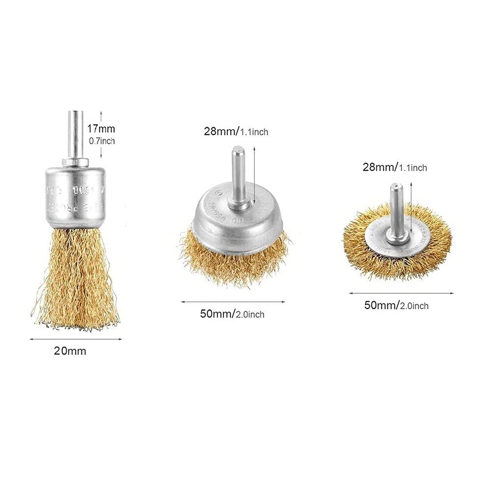 Szczotka druciana T-Shaped Brass Wire Brushes, for Drills Set,6 Pcs Brass-Plated Steel Cup W/ 6mm Dia Shank Polishing for Electric Attachment