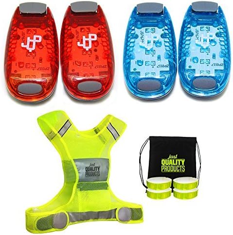 JQP Sports Running Vest and LED Safety Light Sets The Perfect Waterproof Running Light and Reflective Vest, for Jogging, Cycling, Biking, Strobe Light (S/M)