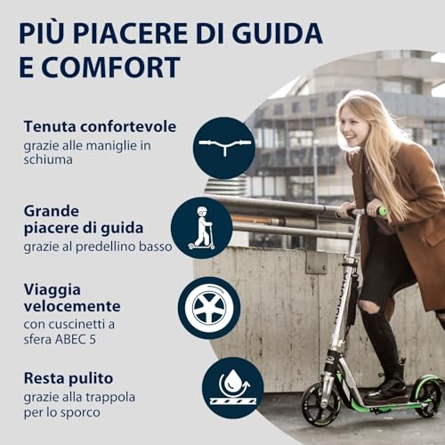 Hudora Monopattino Bigwheel 205, Monopattino In Alluminio Resistente, Monopattino Pieghevole Regolabile Con Cavalletto, Monopattino Sportivo Per Bambini E Adulti Fino A 100 Kg, Nero/Antracite - 3