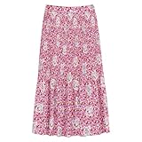 ELFSACK Womens Long A-Line Skirts Chiffon Floral Printing High-Waisted Lightweight Flowy, Pink S