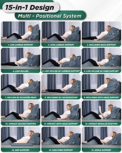 Lunix Lx5 4Pcs Orthopedic Bed Wedge Pillow Set, Post Surgery Memory Foam For Back, Neck And Leg Pain Relief, Sitting Pillow, Comfortable And Adjustable Pillows Acid Reflux For Sleeping 100% Navy #TOP6