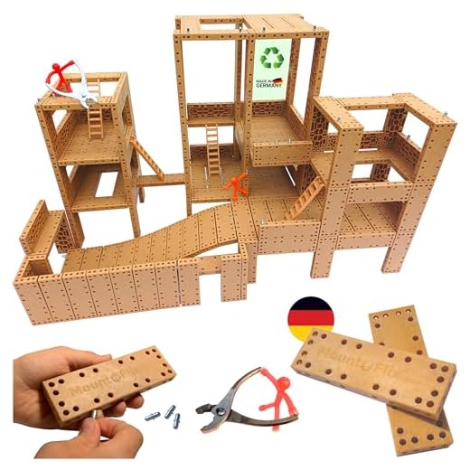 Mount-Flix Basis Set - kreatives Kinderspielzeug aus Biokunststoff mit 50% Holz, vielseitiges Kinder-Konstruktionsspielzeug, Baukasten mit 160 Bausteinen inkl. Zange und Stiften
