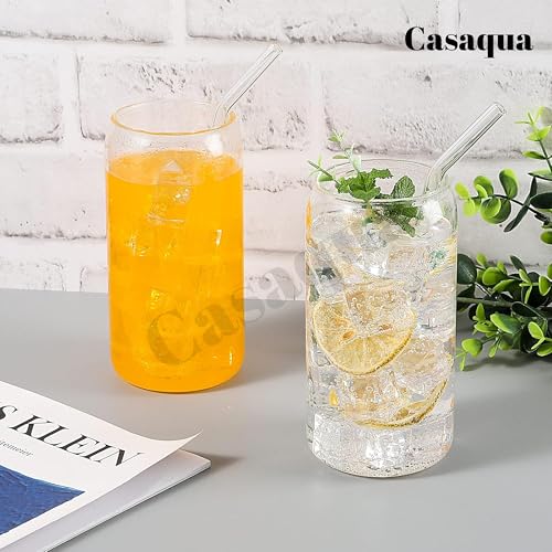 Image of Can Shape Glass Cups with Glass Straw - 510ml, Set of 2, Can Shaped Beer Glass, Drinking Glasses, Iced Coffee Glasses, Whiskey Cocktail Glasses, Juice Water Cup, Glass Tumbler, Beverages Cup