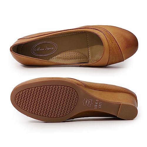 Image of Mona flying Women's Leather Closed Toe Mid Heel Wedges Comfy Dress Pumps