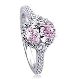 Platinum Plated 925 Sterling Silver Ring 1.2 carat Oval Super Light Pink CZ Stone Halo Ladies Cockta