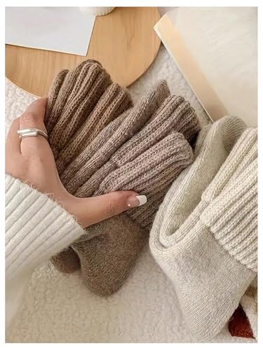 WDIRARA Women's 5 Pairs Crew Socks Warm Thick Knit Socks Soft Cozy Socks4