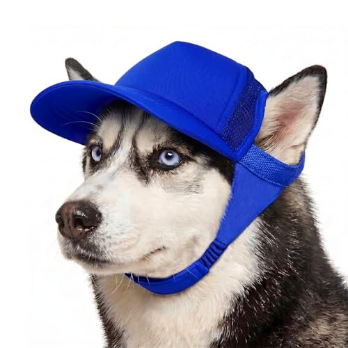 Tuff Pupper Dog Baseball Cap | UV Protection Dog Sun Hat | Breathable Lightweight Design | Secure Adjustable Chin Strap | Quick-Dry Fabric | Reinforced Brim | Small Medium Large Dogs (Blue, L)