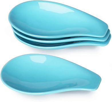 Ceramic Spoon Rests for Buffet Set of 4, Spoons Holder, 6.5 Inch Blue