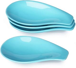 Ceramic Spoon Rests for Buffet Set of 4, Spoons Holder, 6.5 Inch (Blue)