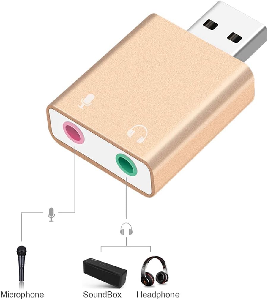 Aluminum Shell USB External Sound Card | 3.5mm Jack HiFi 7.1 Channel Audio Adapter with Magic Voice | Plug & Play Free Drive for Computer, Laptop, Speakers, Headset & Microphone