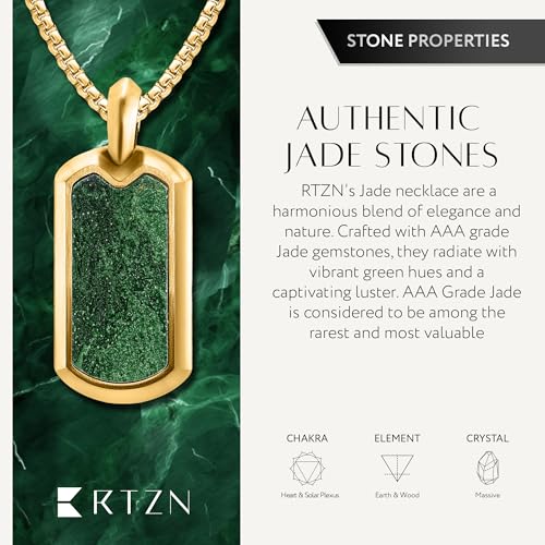 RTZN® Jade Necklace for Men – Premium Green Jade Pendant with Stainless Steel Box Chain 22" + 2" Extension – 18K Gold Plated Dog Tag, Square & Cross Pendant Necklaces – Luxurious Men's Jade Jewelry4