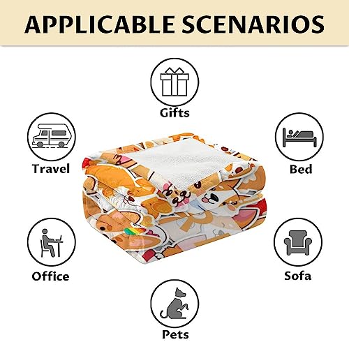 Personalized Corgi Blanket Gifts with Name - 30"x40" Cute Throw for Adults, Kids - Colorful Soft Fuzzy Blankets for Couch & Office