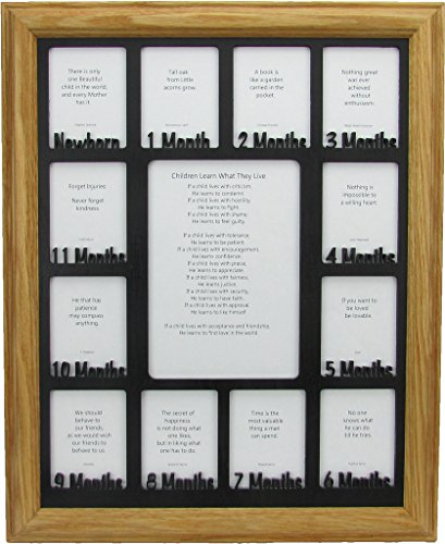 NORTHLAND FRAMES AND GIFTS, INC. - Baby First Year Picture Frame - Baby 1st Year Collage Frame - Oak Picture Frame and Black Matte