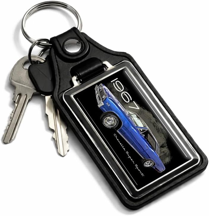 Brotherhood 1967 Compatible with Chevelle Checkered Flag Design Faux Leather Key Chain Key Ring