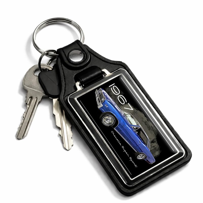 Brotherhood 1967 Compatible with Chevelle Checkered Flag Design Faux Leather Key Chain Key Ring