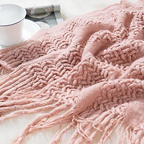 Battilo Home Dusty Pink Throw Blanket For Couch, Decorative Accent Soft Blush Throw Blankets For Bed Sofa Chair, 50"X80" #TOP6