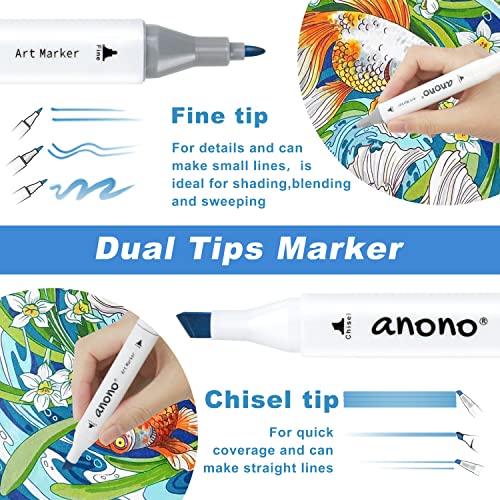 Anono 48 Colors Alcohol Marker Dual Tip Marker Permanent Marker Set Artist Markers With Carry Bag For Kids Adults Coloring Drawing, White Penholder #TOP1