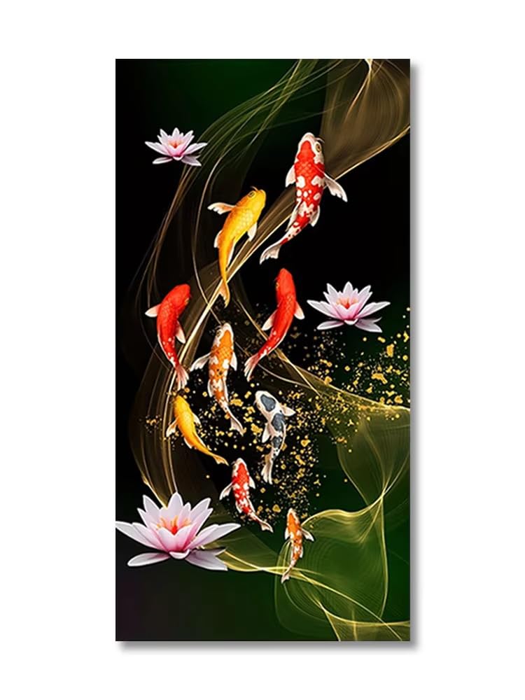 AEFOUU Beautiful Chinese Red Koi Carp Wall Art Canvas Painting Perfect Home Decor to Bring Luck and Prosperity Prints Posters(70x120cm/28x47in/Frameless)