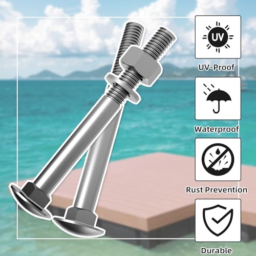 Image of 7 /16 inch x 5 inch (8 pcs) Galvanized Carriage Bolt Kit, Includes 7 /16 inch M12 Nuts and 7 /16 inch M12 Flat Washers, Hot Dip Galvanized Q235 Steel for Exterior Use, Ideal for Dock Maintenance