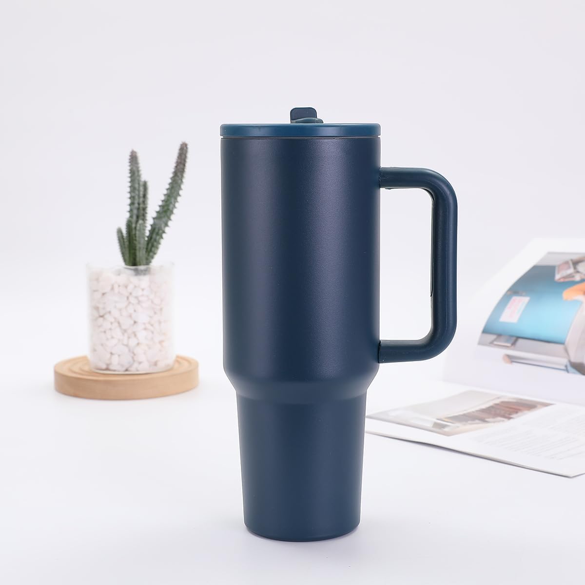 40 oz Tumbler with Handle and Straw, 100% Leakproof Insulated Tumbler with Lid and Straw, Stainless Steel Travel Mug, Water Bottle with Flip Straw, Keep Drinks Cold or Hot, Navy - Image 9