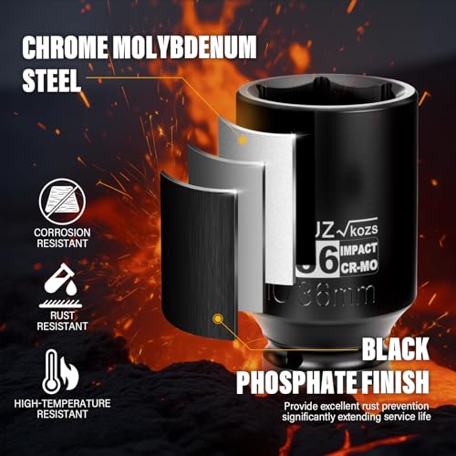 Image of 1 /2 Inch Drive 36mm Deep Metric 6 Point CR-MO Impact Socket