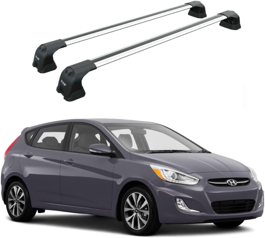 Heavy Duty Aluminum Roof Rack Cross Bars for Hyundai Accent(2017-2026), 330lbs Capacity, T-Slot Channel, Lockable, No-Drill Installation (Silver, 2012-2017 Accent HB Roof Rack Cross Bars Fix Point)