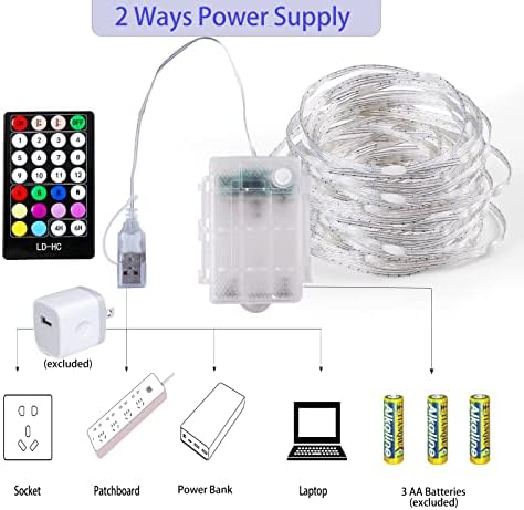 Ooklee Colour Changing Fairy Lights LED String Lights with Remote, 16.4FT 2 Pack Twinkle Lights USB Plug or Battery Powered, Outdoor Waterproof Christmas Decorations for Bedroom Wedding Party Indoor
