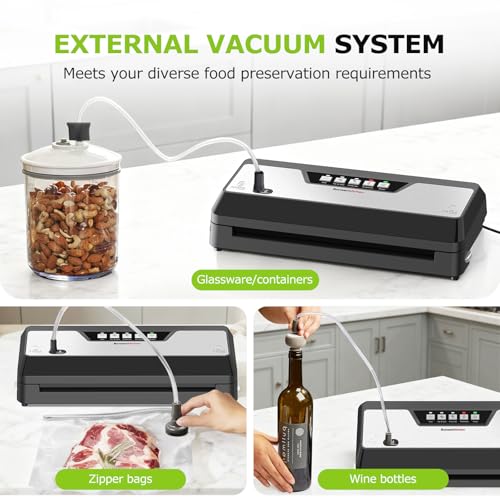 Image of Bonsenkitchen Vacuum Sealer Machine, Built-in Cutter | Multifunctional Food Sealer for Sous Vide & Meal Prep, 5 Pre-Cut Bags, Black