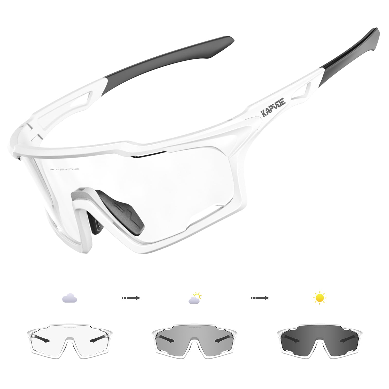 KAPVOE Gafas de Ciclismo Fotocromáticas, Protección UV400, Marco TR90, Gafas de Sol Deportivas Transparentes para Hombre