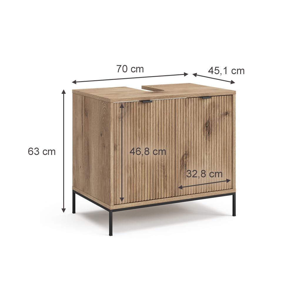 Vicco Waschtischunterschrank Eliza, Viking Oak, 70 x 63 cm mit 2 Türen, zur Aufbewahrung von Badutensilien und Pflegeartikeln